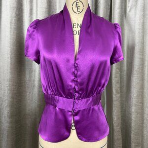 Magenta Silk Satin Top with Cap Sleeves and Peplum